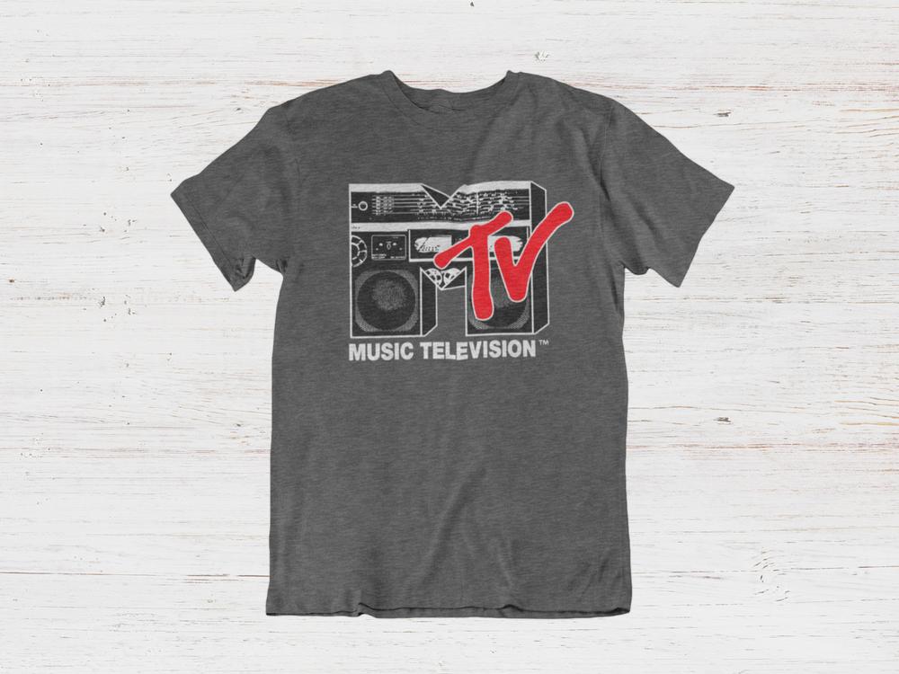 Mtv Music Television Tshirt 90s Old School Logo Boombox On Ring Spun Cotton Tee