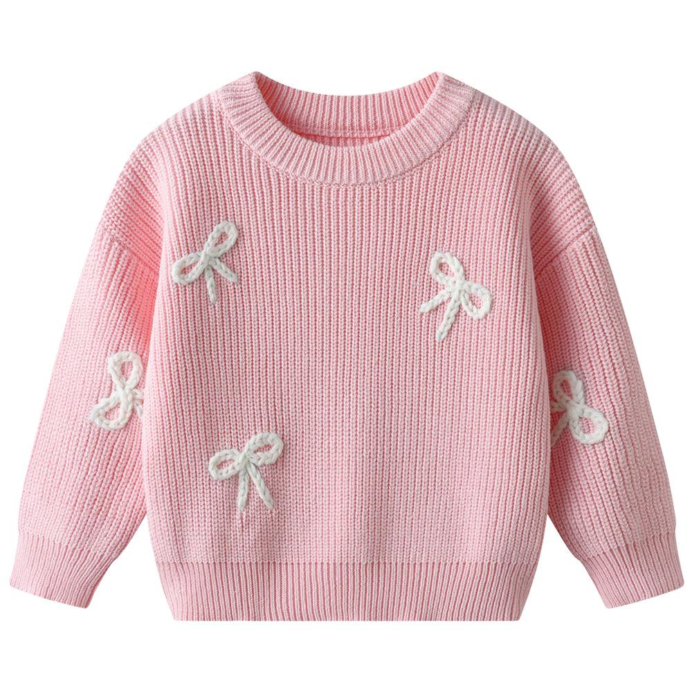 Autumn and Winter Hand-embroidered Bow Baby Base Knitted Sweater Birthday Etsy DIY Children's Sweater