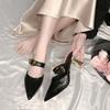 Fashion Shoes Woman's Slippers Cover Toe Square Heel Slides 2025 Summer Block Pointed Shoes Woman's Slippers Square Heel Pointed Toe Sli