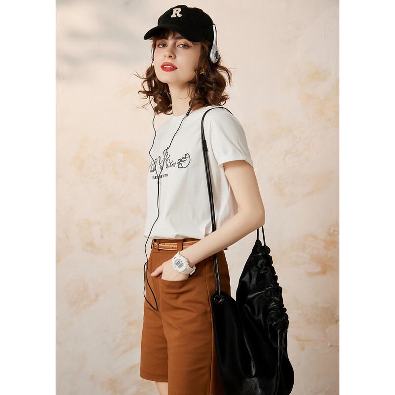 Women's Contrast Embroidered Short-Sleeve T-shirt