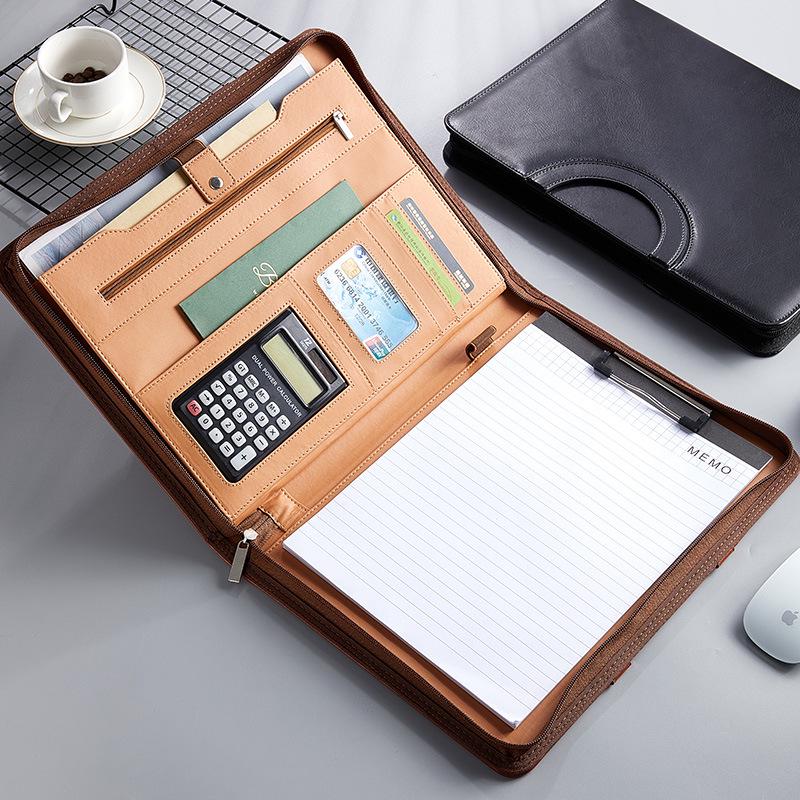 A4 Business Folder with Calculator and Zipper - Sales Manager's Document File Folder