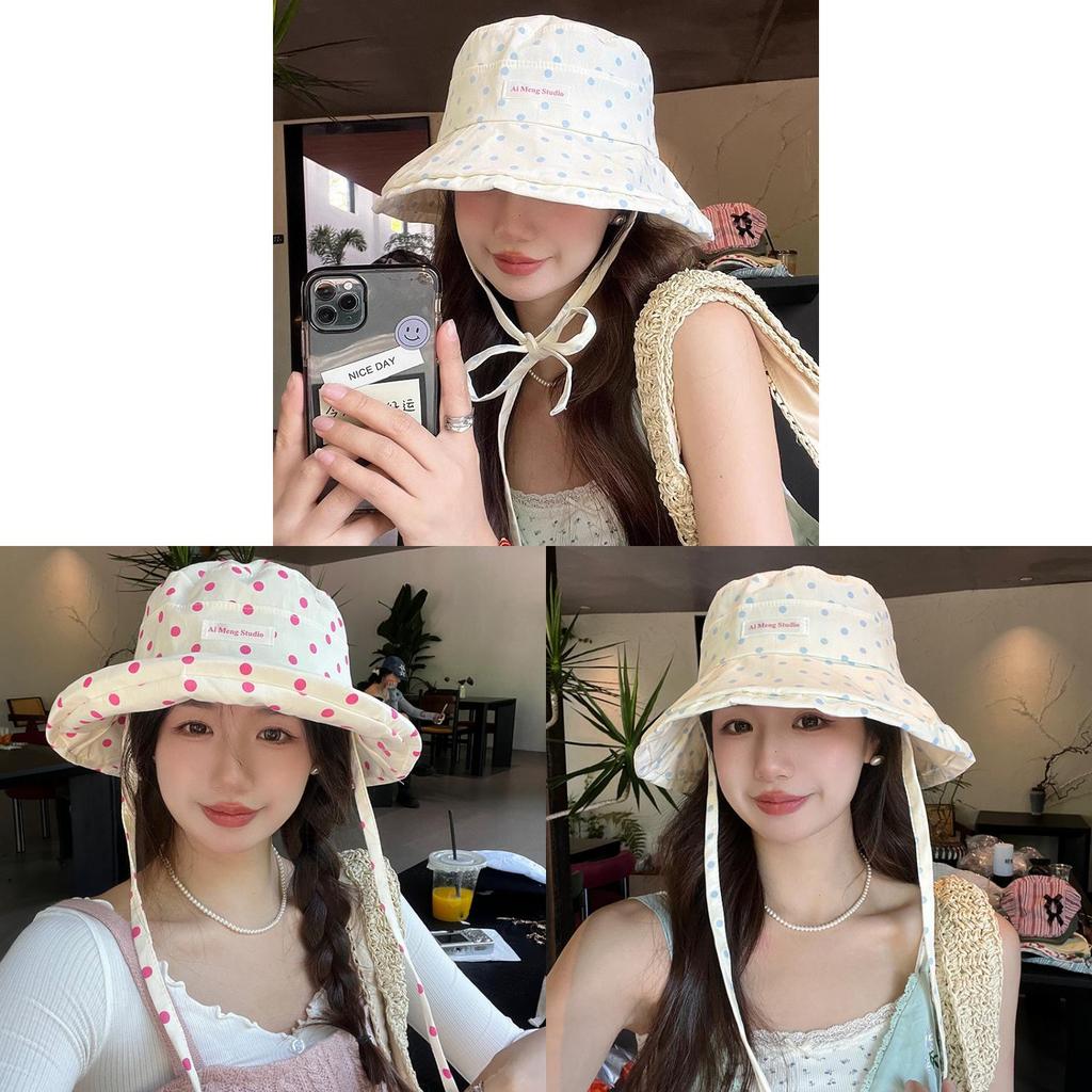 Ai Meng Studio Style Dot Pattern Fisherman Hat With Sun Protection For Summer Travel