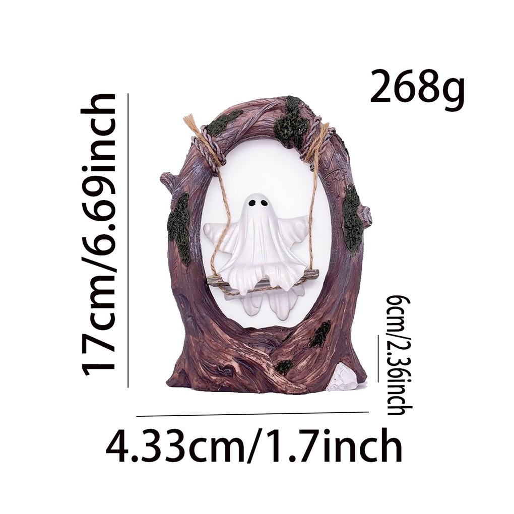 2025 New Halloween Swing Ghost Statue Cute Ghost Swing On A Tree Resin Sculpture Halloween Party Ghost Decor Home Decoration