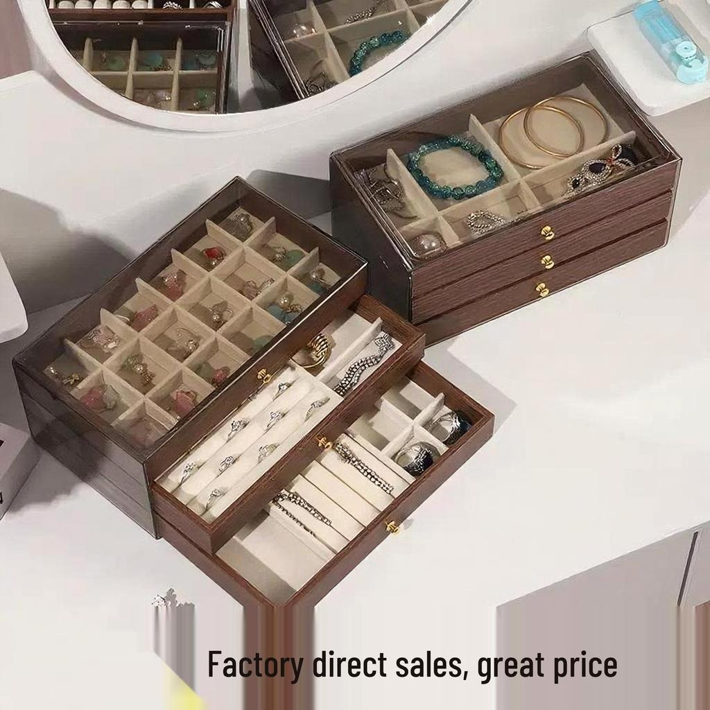 Exquisite Walnut Jewelry Box with Anti-Oxidation for Rings, Bracelets, Necklaces, and Earrings