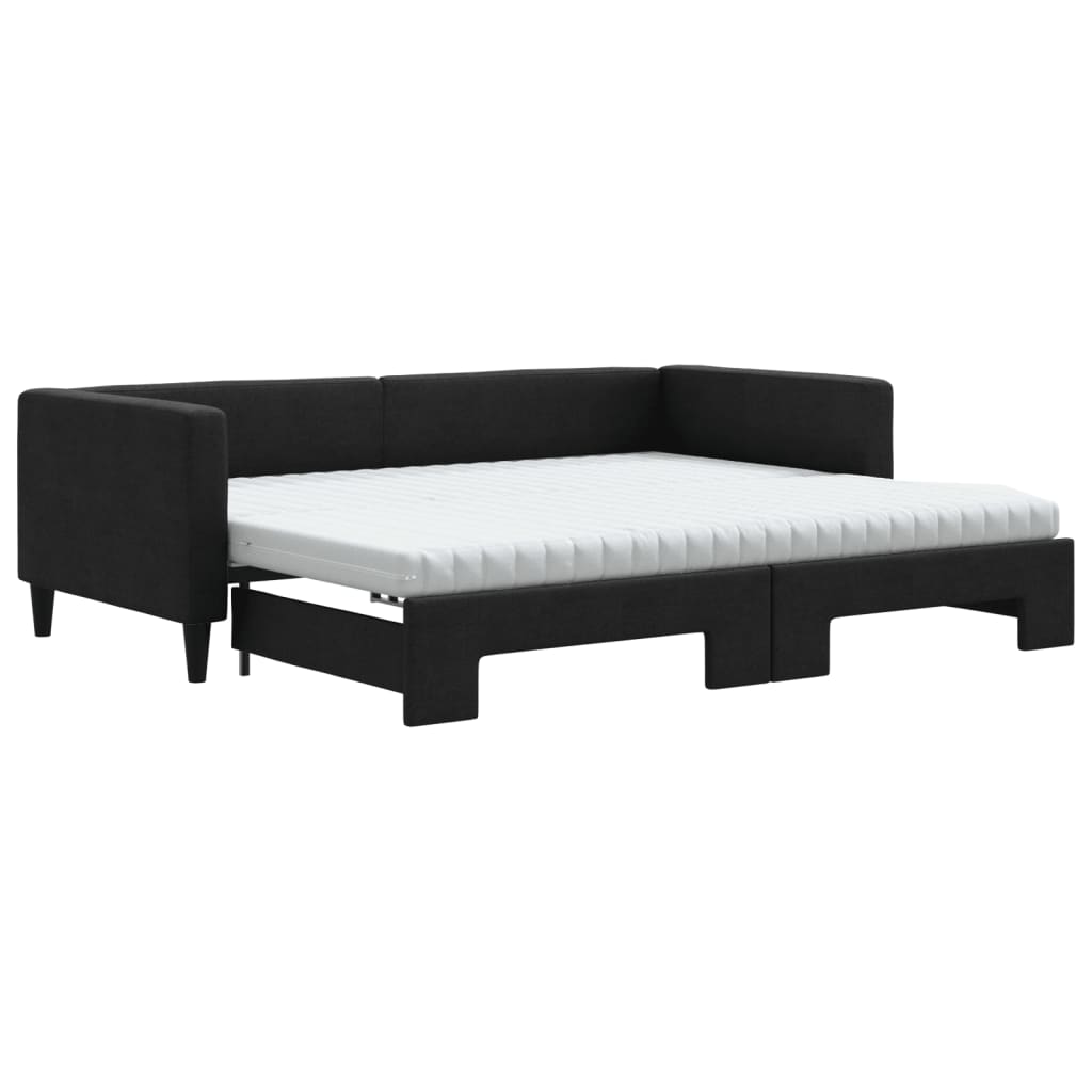 Extendable Daybed with Mattresses Black 90x190 cm Fabric