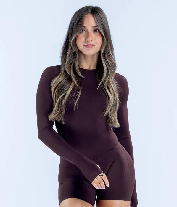Matte Seamless Three-Layer Yoga Bodysuit with Chest Pads - Quick-Dry, Long Sleeve, European/American Style
