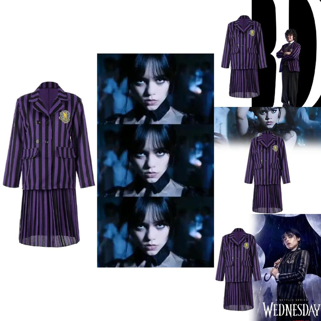 Wednesday Addams Character Cosplay Dress With Polyester Material For Women And Girls