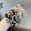 Luxur  Black White Crystal Embroidered Flower Headband for Women Girls Travel Seaside Wide Hair Hoops Headwear Hair Bands
