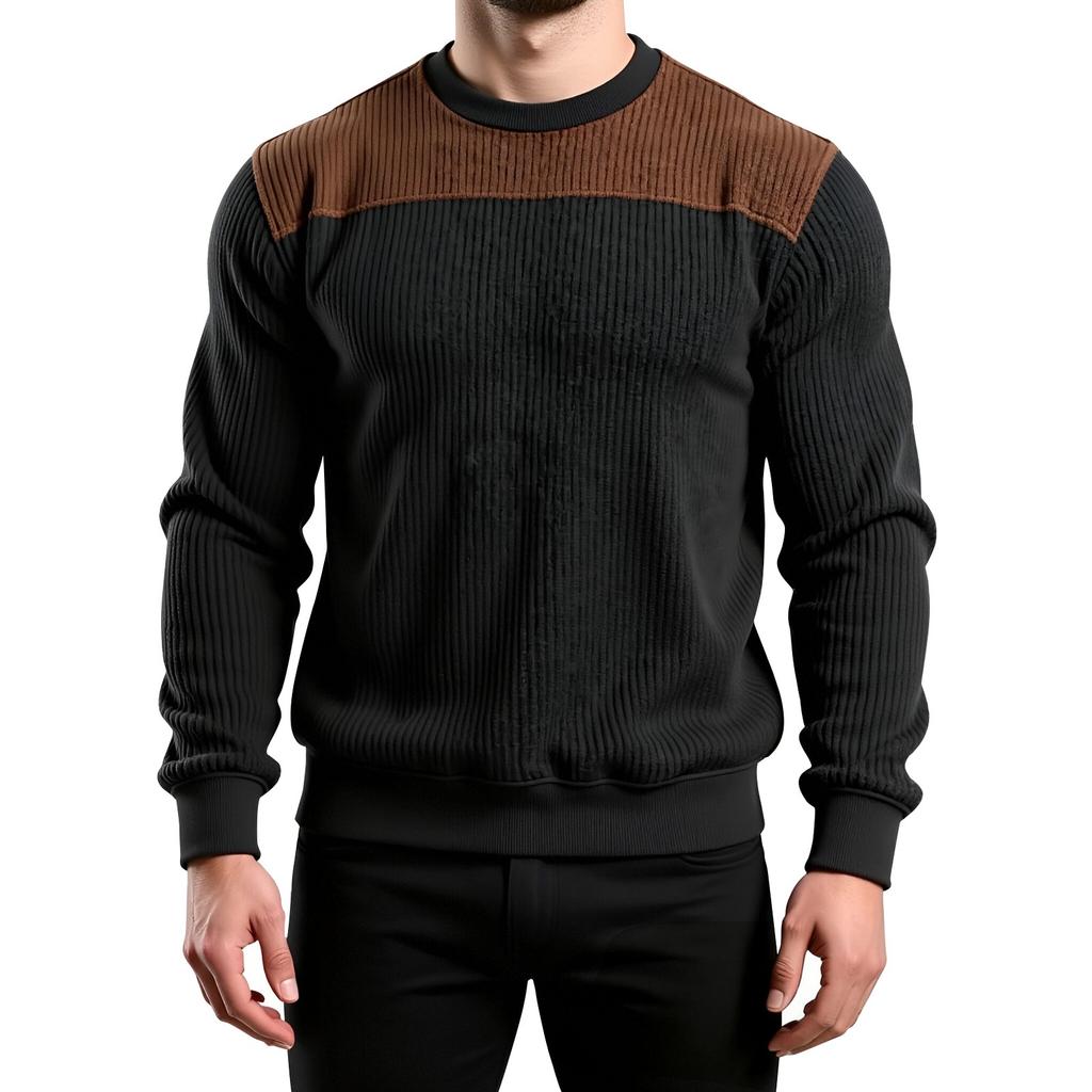 Men's Colorblock Round Neck Long Sleeve Tops Men's Sports Large Size Casual Round Neck Tops
