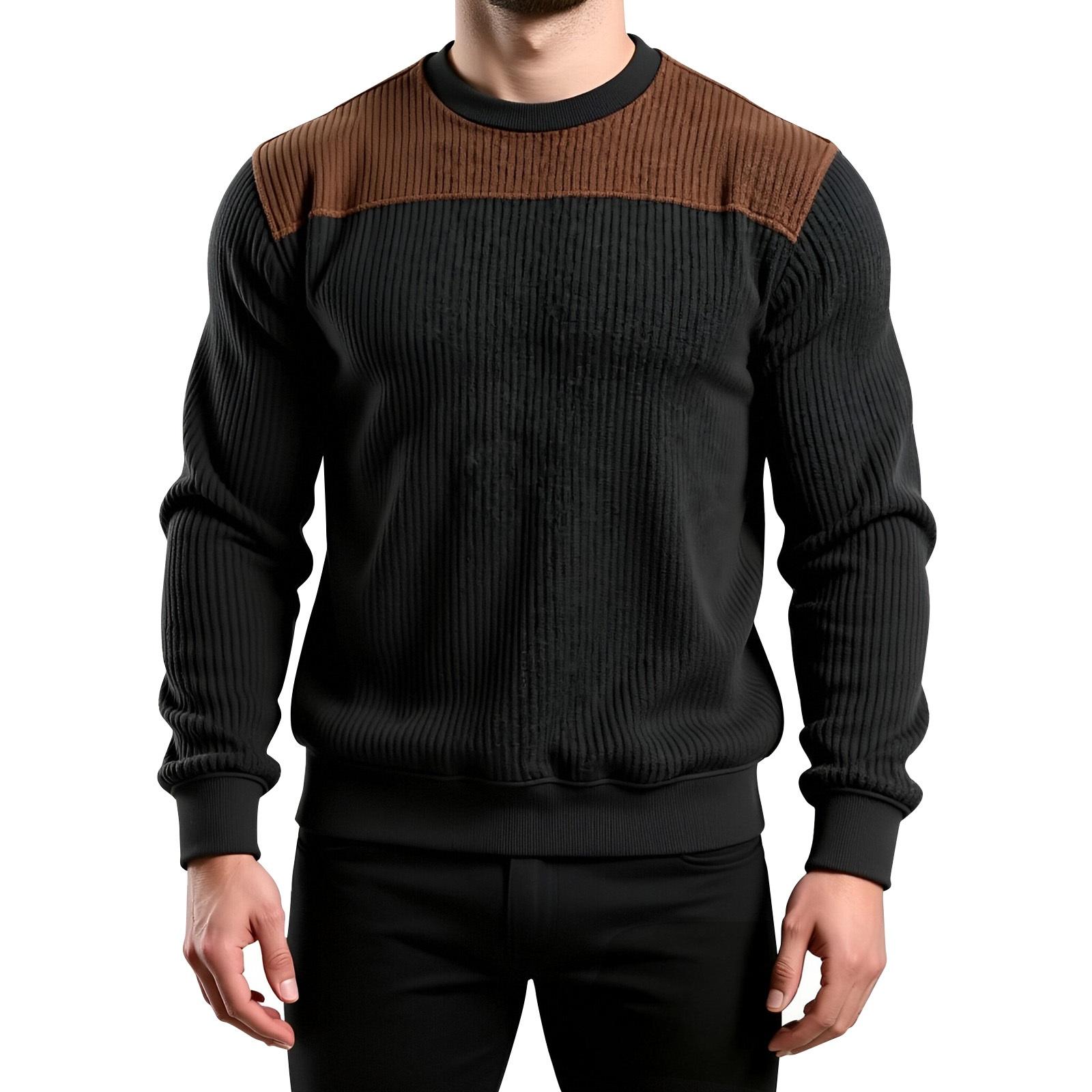 

Мужские топы с длинным рукавом и круглым вырезом в стиле колор-блок, мужские спортивные топы больших размеров в повседневном стиле с круглым вырезом M чёрный