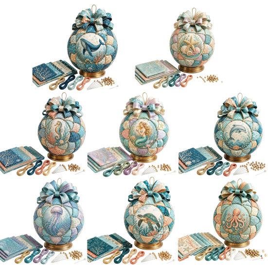 Therapeutic Assembly Activity Ocean Treasures DIY Patchwork Ball Ornament Kit, Nautical Dolphin Fabric Craft Making Natural Material Set,