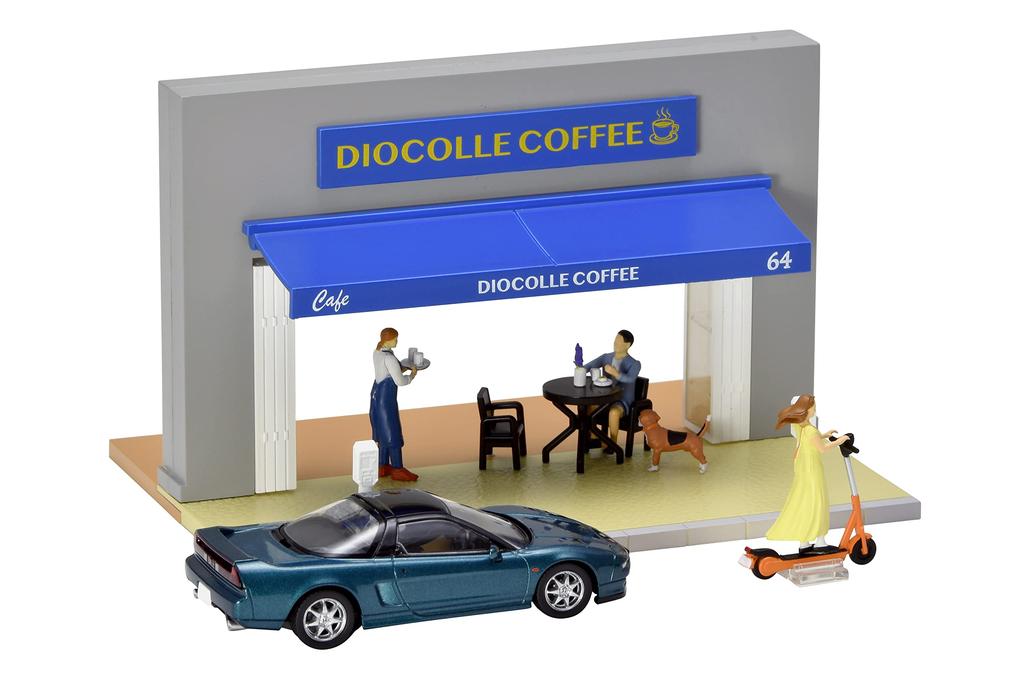 TOMYTEC Geocolle 64 Car Snap 21a Cafe Terrace ABS partially mini car set 1/64 # resin/PVC dolls/accessories (painted, assembled) + die-cast