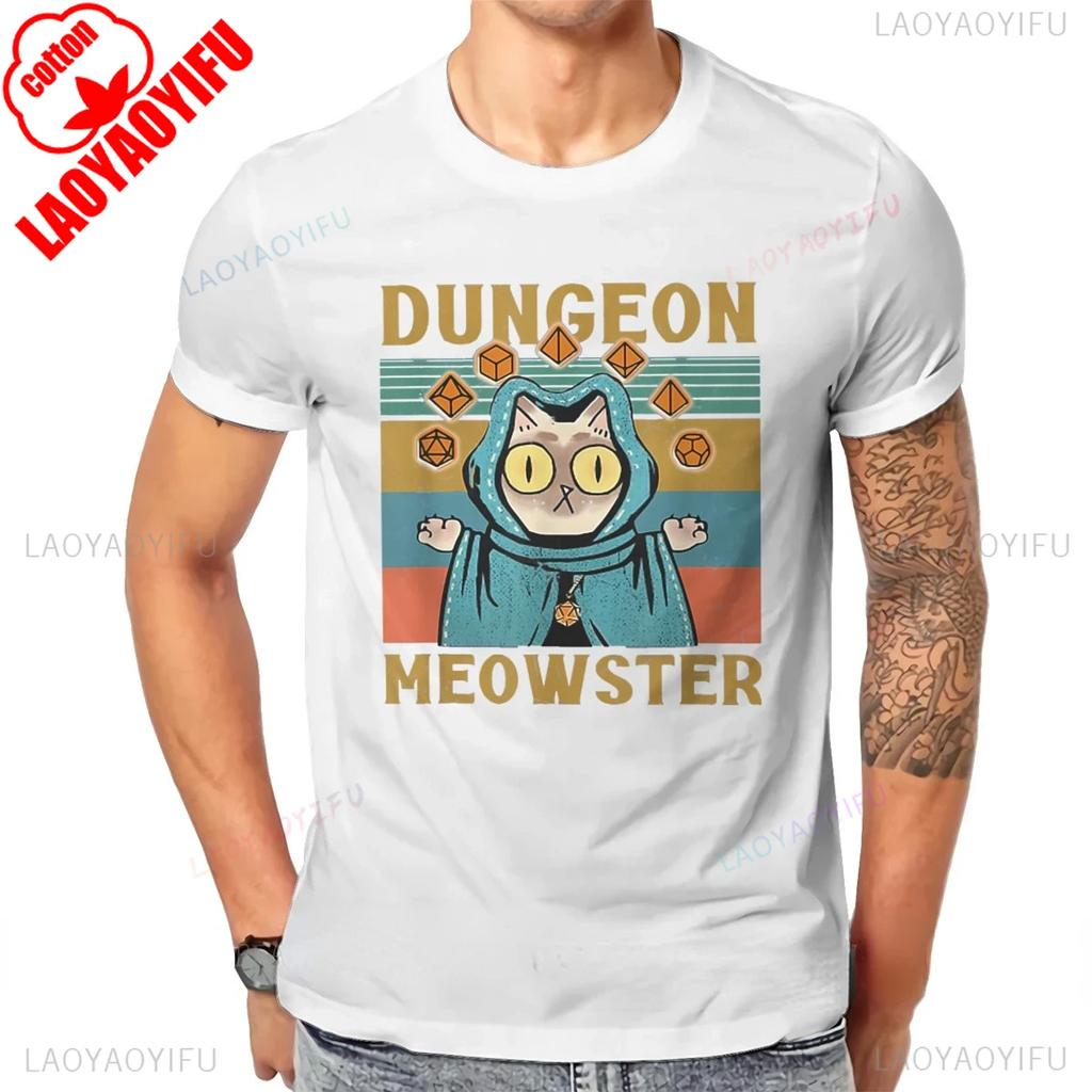 Kawaii Dungeon Meowster Classic T Shirt Retro DnD Game Fabric Graphic Tshirts Unisex Summer Commuter Cotton Clothes Ropa Hombre
