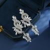 Retro Palace Ear Clips Big Luxury Rhinestone Bridal Earrings Elegant Sparkling Crystal Hanging Drop Party Wedding Jewelry Gift