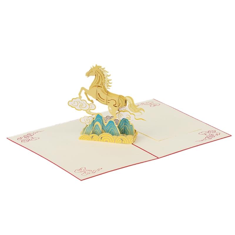 

Cardstock Greeting Card With Stylish Designs Traditional Chinese Culture Card with Horse Motifs Spring Festival Gift