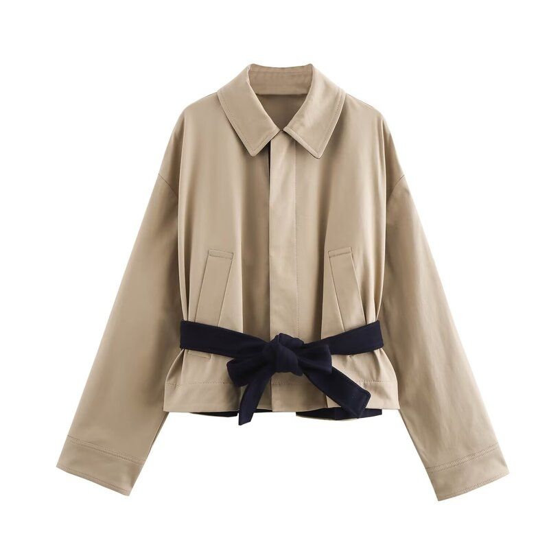 Fashion Style 2024 Autumn New Women's Clothing Stylish Easiest for Match Waistband Pure Color Polo Collar Jacket 8427347