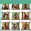 Elegant Cartoon Fashion African Woman Lady Cushion Covers Timeless Linen Throw Pillow Case 18 Inch