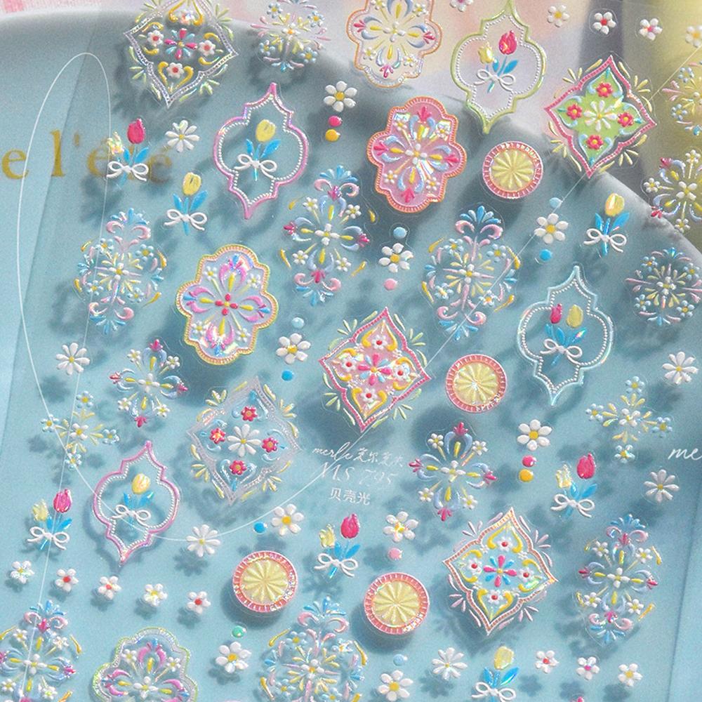 Baroque Pattern Stamping Geometric Totem Flower Retro Star Noble Self Adhesive 5D Nail Art Decoration Sticker Manicure Decal