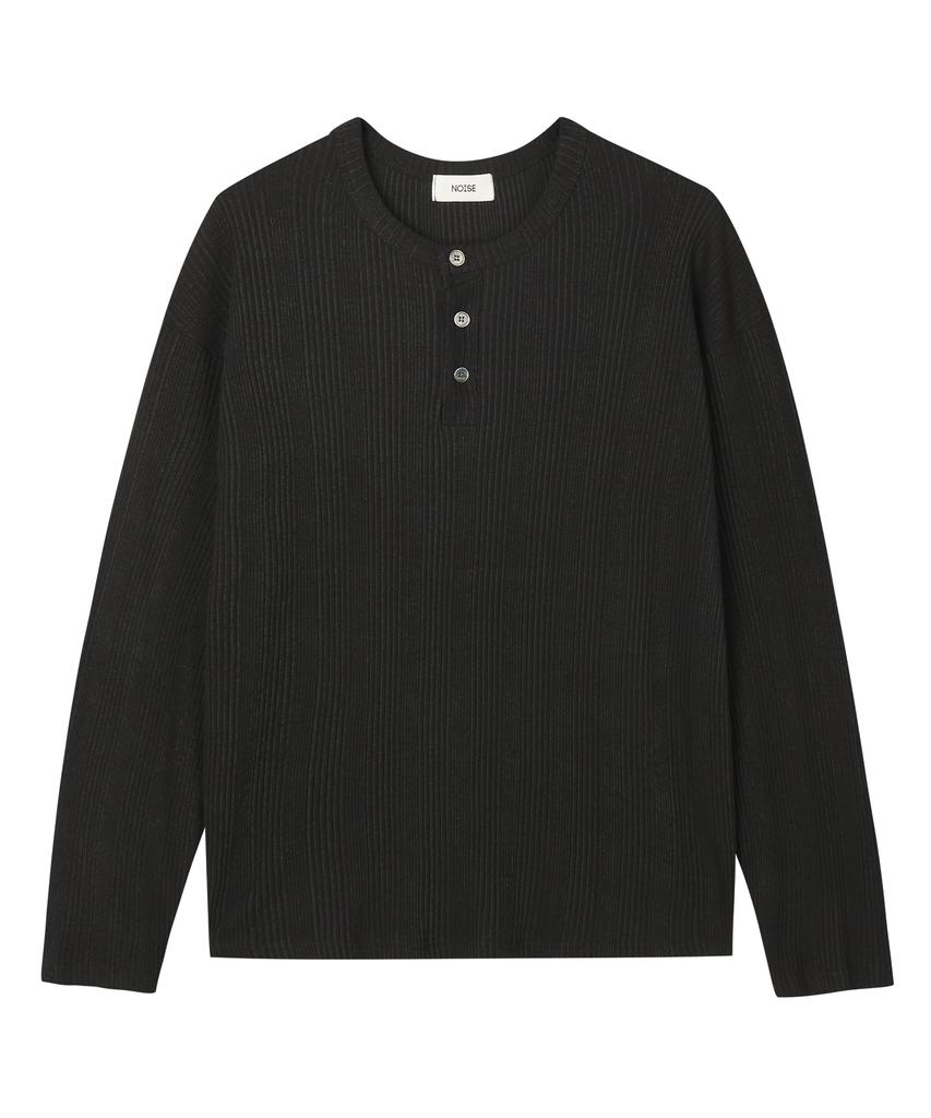 NOISE Ribbed Henley Neck Sleeve Knit - Black