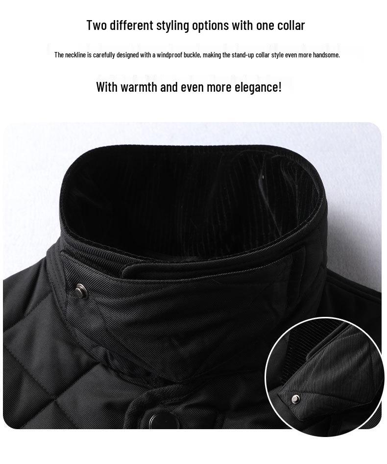 Men's Plus Size Quilted Diamond Pattern Cotton Jacket, Autumn/Winter 2025