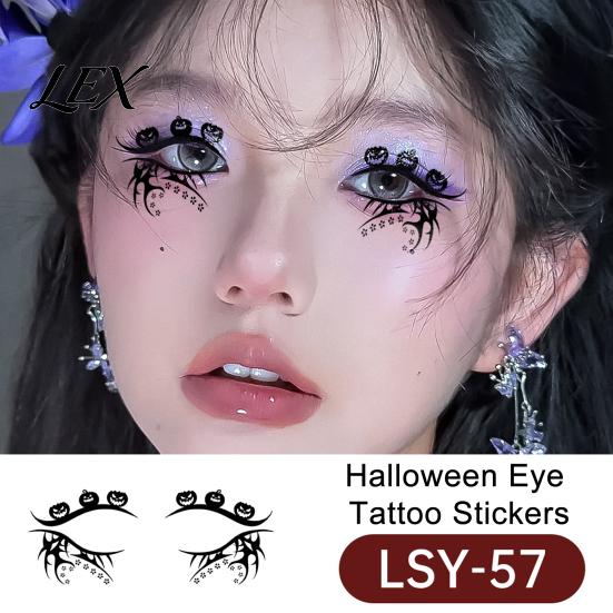 Odnímatelné nálepky na tetování na obličej 2 páry Halloweenské nálepky na oči, Vodotěsné dočasné samolepky s doplňky ke kostýmu Dýně Netopýr Pavučina, Snadná aplikace