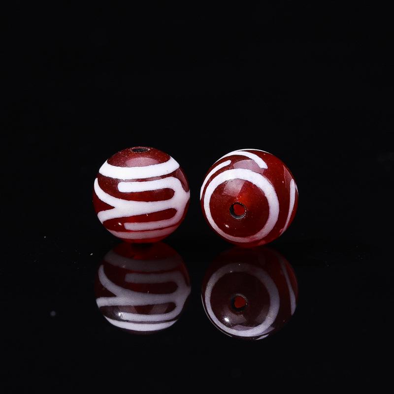 Tibetan Agate Honghong Meat Round Swastika Dzi Beads, Antiqued Weathered Texture for DIY Bracelets & Necklaces