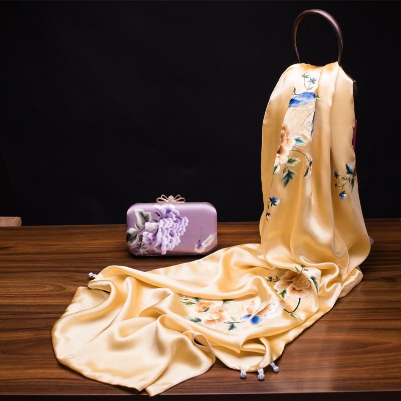 Su Embroidery Silk Scarf Long Double-sided Pure Shawl Gift Wedding Party