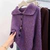 Purple Turtleneck Knitted Cardigan Sweater Jacket Women's New Early Autumn Wear Small Short Top