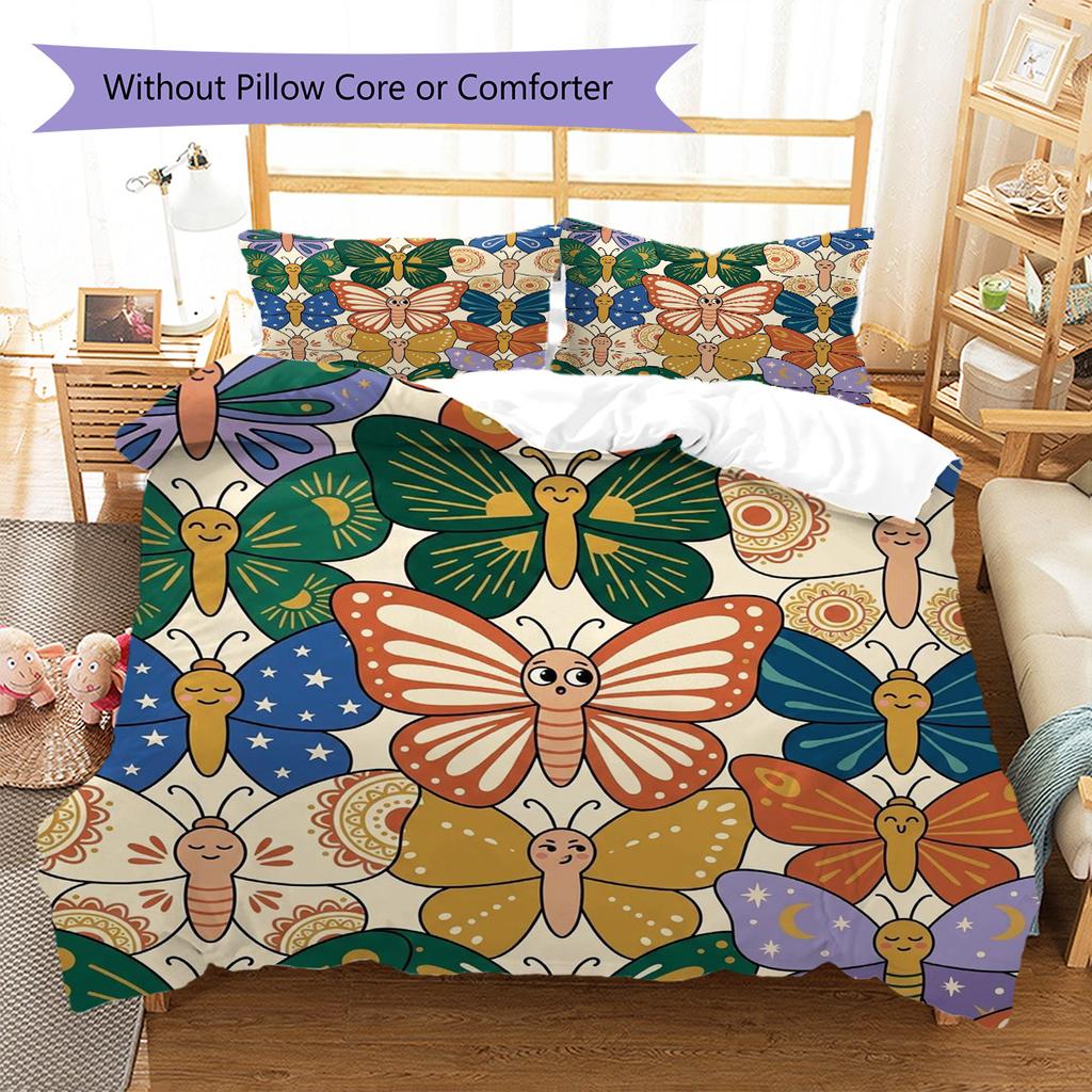 Butterfly Pattern Bedding Quilt Set Quilt Cover Pillowcase Home Decoration Birthday Gift (1 * duvet cover + 2 * pillowcase, without core)