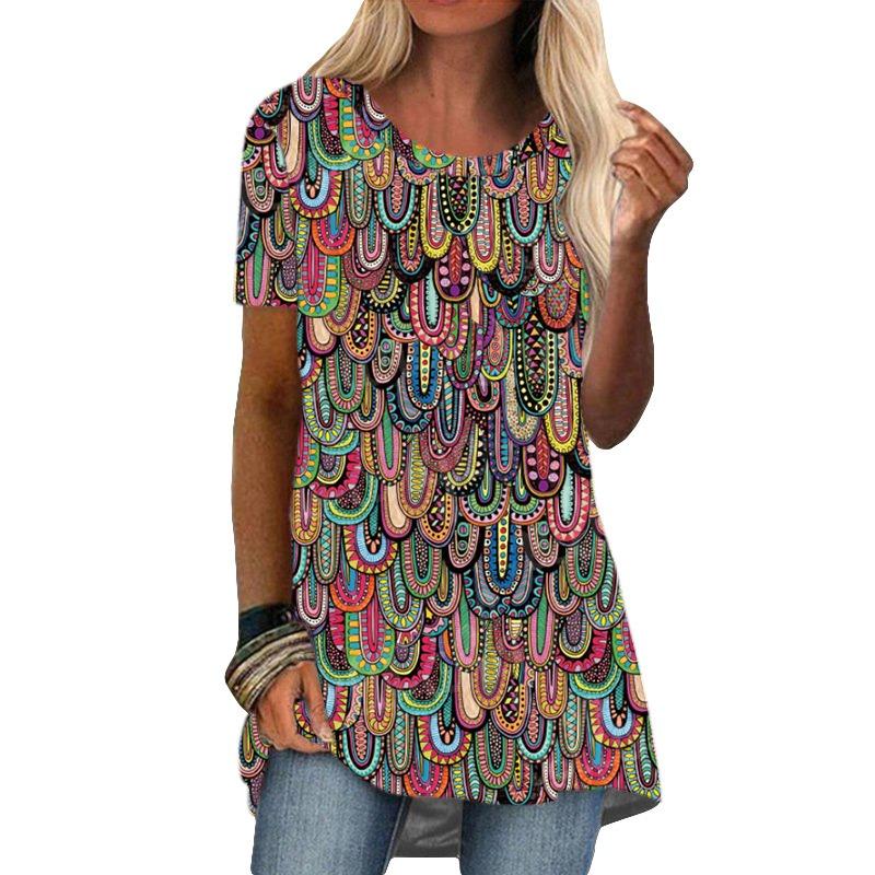 QICED Women's Fashion Casual Short Sleeve O-Neck Blouses & Shirts