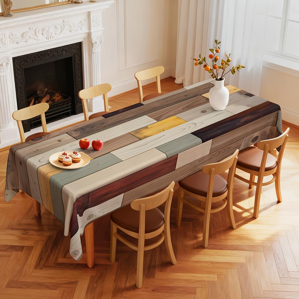 1 piece, wood-grain tablecloth, multi-color wood board designed tablecloth, retro country wood-grain tableclothzyc