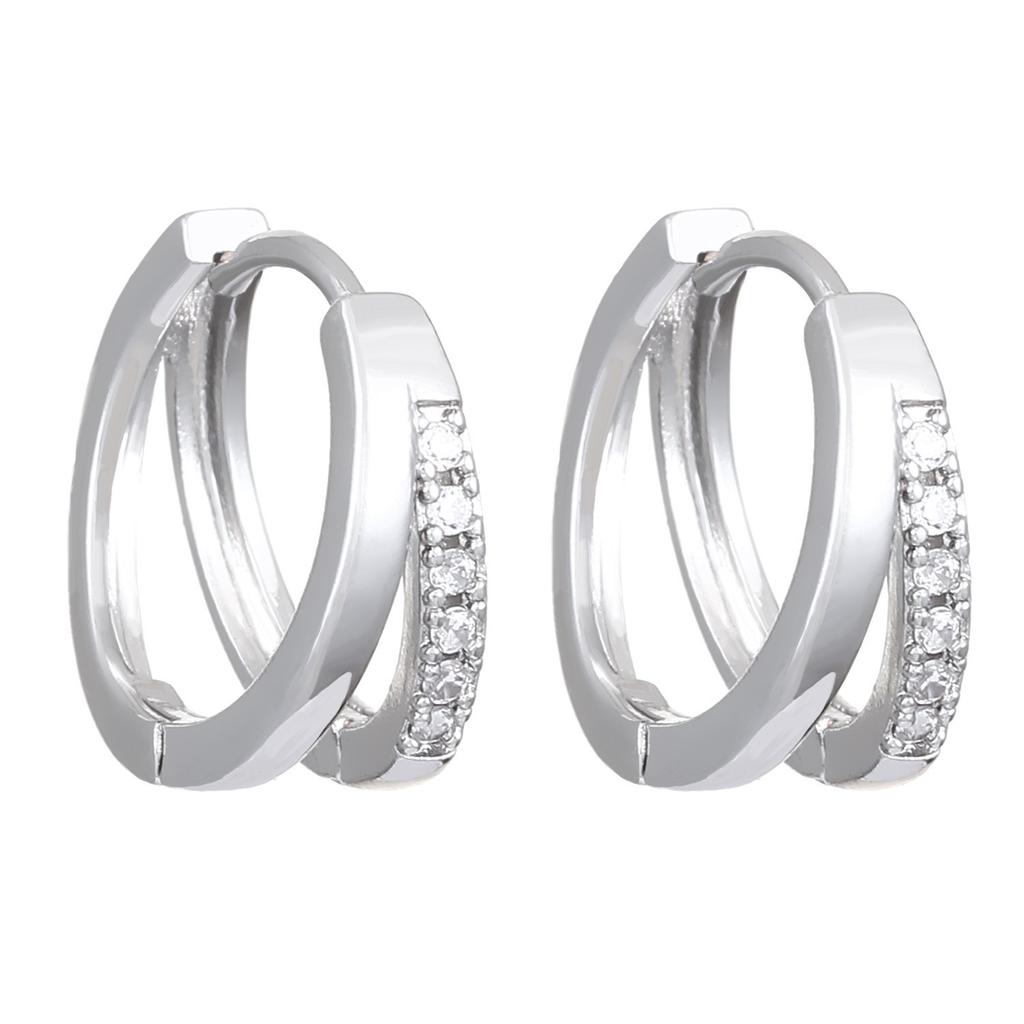 Super Flash Copper Micro-inlaid Zircon Double-layer Earrings, Ear Buckles, Light Luxury Heavy Industry, Exquisite Small and Versatile Earrings 