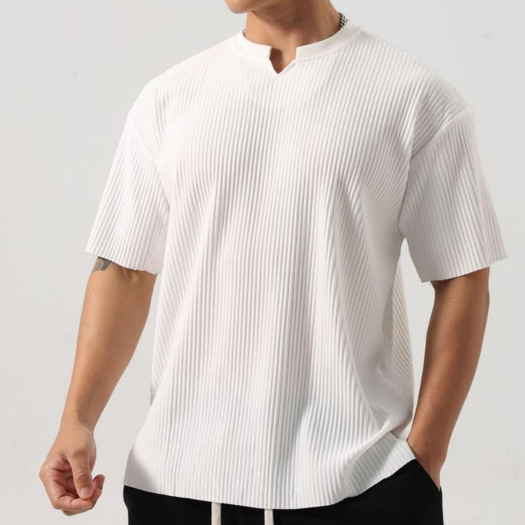 Men's Plus Size Striped V-Neck Crew Neck Short Sleeve Casual Outdoor Fitness T-Shirt