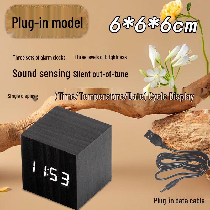 

USB-Powered Silent LED Wooden Alarm Clock - Smart Home Decor and Gift White Case, White Light