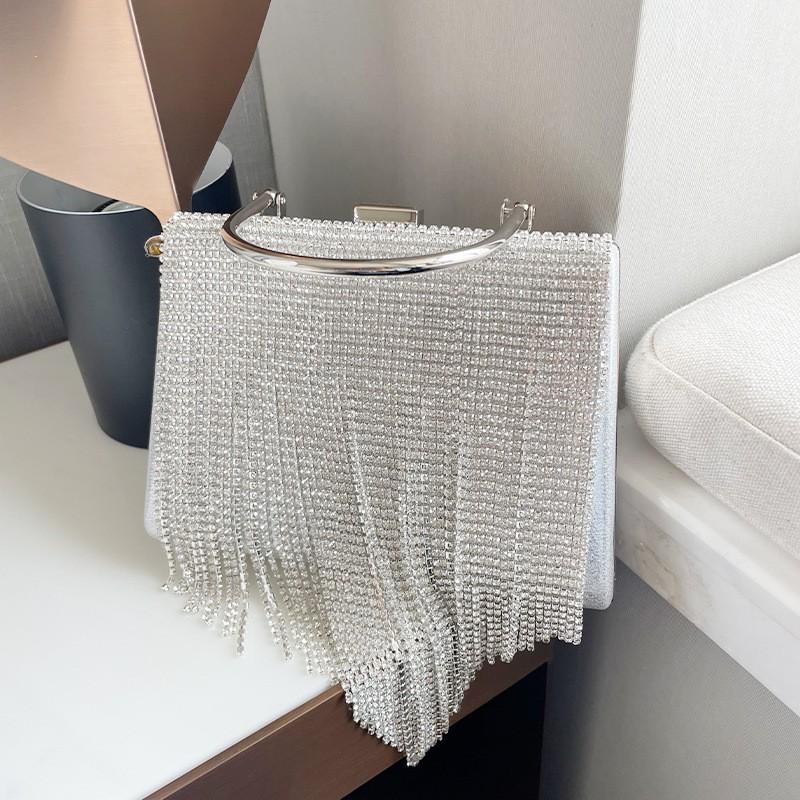 Elegant Rhinestone Kvast Kæde Håndtaske Kvinder Lille Firkantet Aften Clutch Taske Fest Cocktail Aften