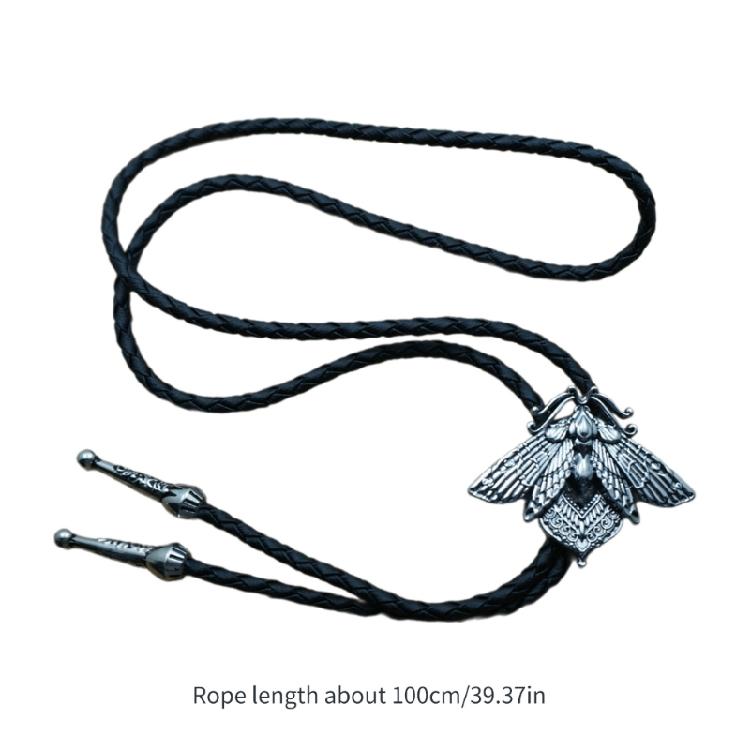 Mens Women American Bolo Tie Western Cowboy Metal Skull Moths Pendant Necklace