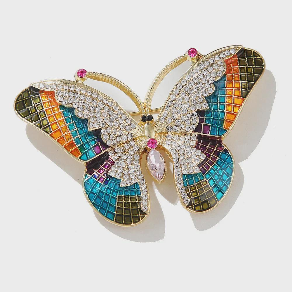 Lanhao Elegante Schmetterlingsbrosche mit Vollbesatz und farbiger Glasur