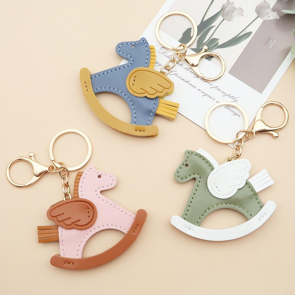 Women's Bag Charm Decoration Bag Pendant Cartoon Rocking Wooden Horse Women's Leather  Bag Charm Key Chain Cute Bag Accessories Gifts