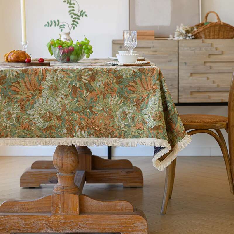 

High End Home Floral Countryside Cotton Linen Fabric Tablecloth Rectangular Dining Table Cloth Decorative Cloth 60x60cm