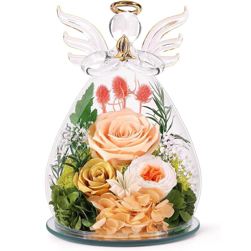Preserved Rose Forever Flower in Glass Angel Figurines, Flowers for Delivery, Gifts for Mom Birthday Gifts for Women Mom Grandma Wife Friends
