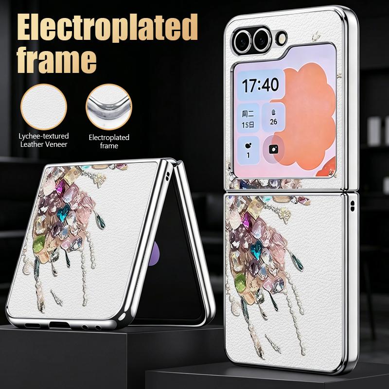 Fantastic Butterfly Print Case For Samsung Z Flip 8 7 6 5 Luxury Plating Leather Skin Folding Phone Cover For Galaxy Z Flip8 Flip7 Flip6