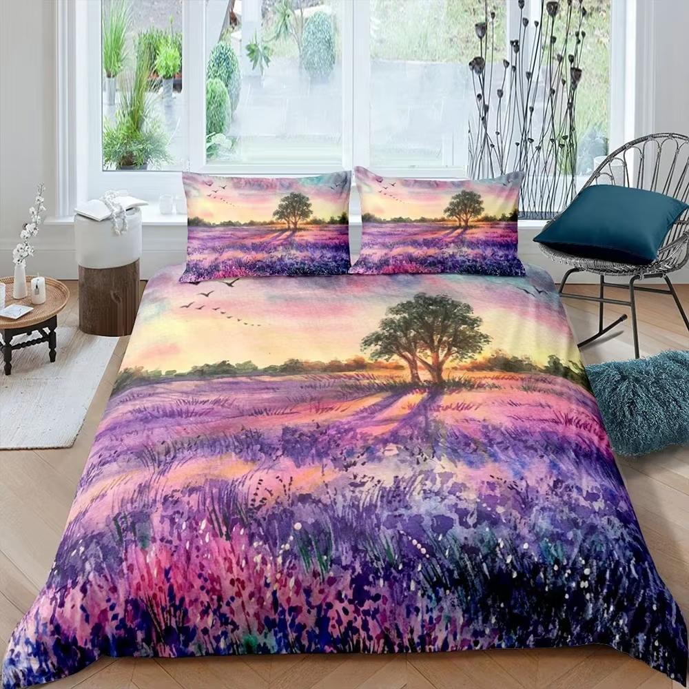 Lavender Soft Duvet Cover Set Lavender Decor Twin Quen Warm Comforter Cover featuring Pilowcases Girl Adult People Purple Comfortable Quilt Covers