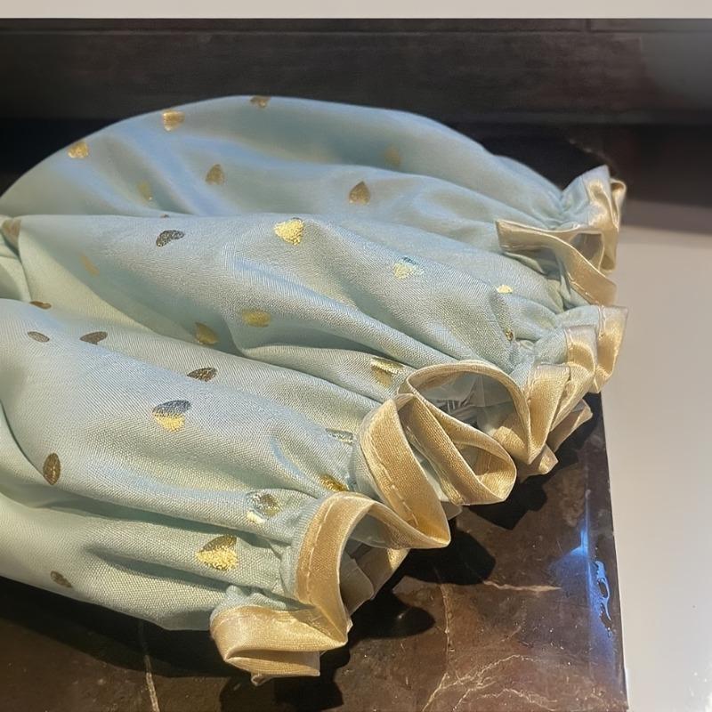 2Pcs Double-Layer Shower Caps, Gold Foil Printed, Soft Stretch Reusable Waterproof Caps for Bathroom and Daily Use