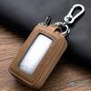 Genuine Cow Leather Home Car Keys' Bag Double Pocket Zipper Mini Wallet Earth Yellow Men Women's Key Holder Transparent Pocket