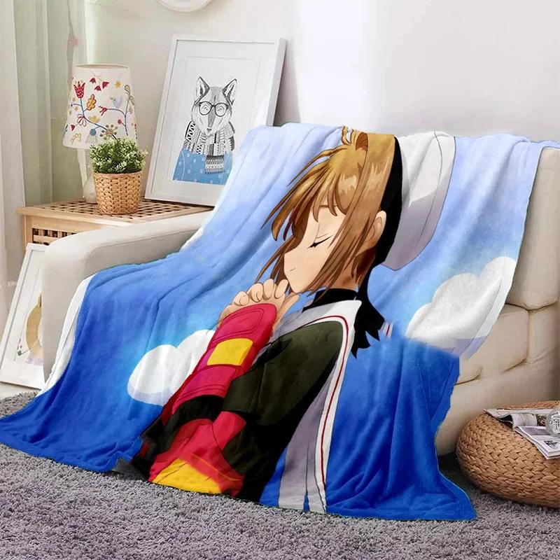 3D Print Anime Card Captor Sakura Soft Plush Blanket, Flannel Blanket Throw Blanket for Living Room Bedroom Bed Sofa Cover