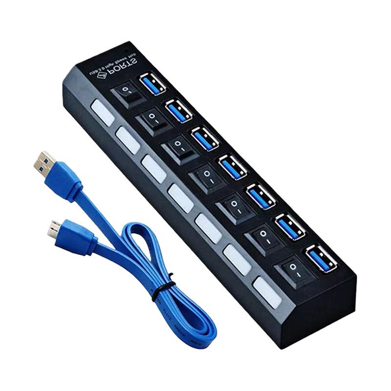 USB 3.0 Hub, 7-Port Splitter with Individual LED Switches чёрный