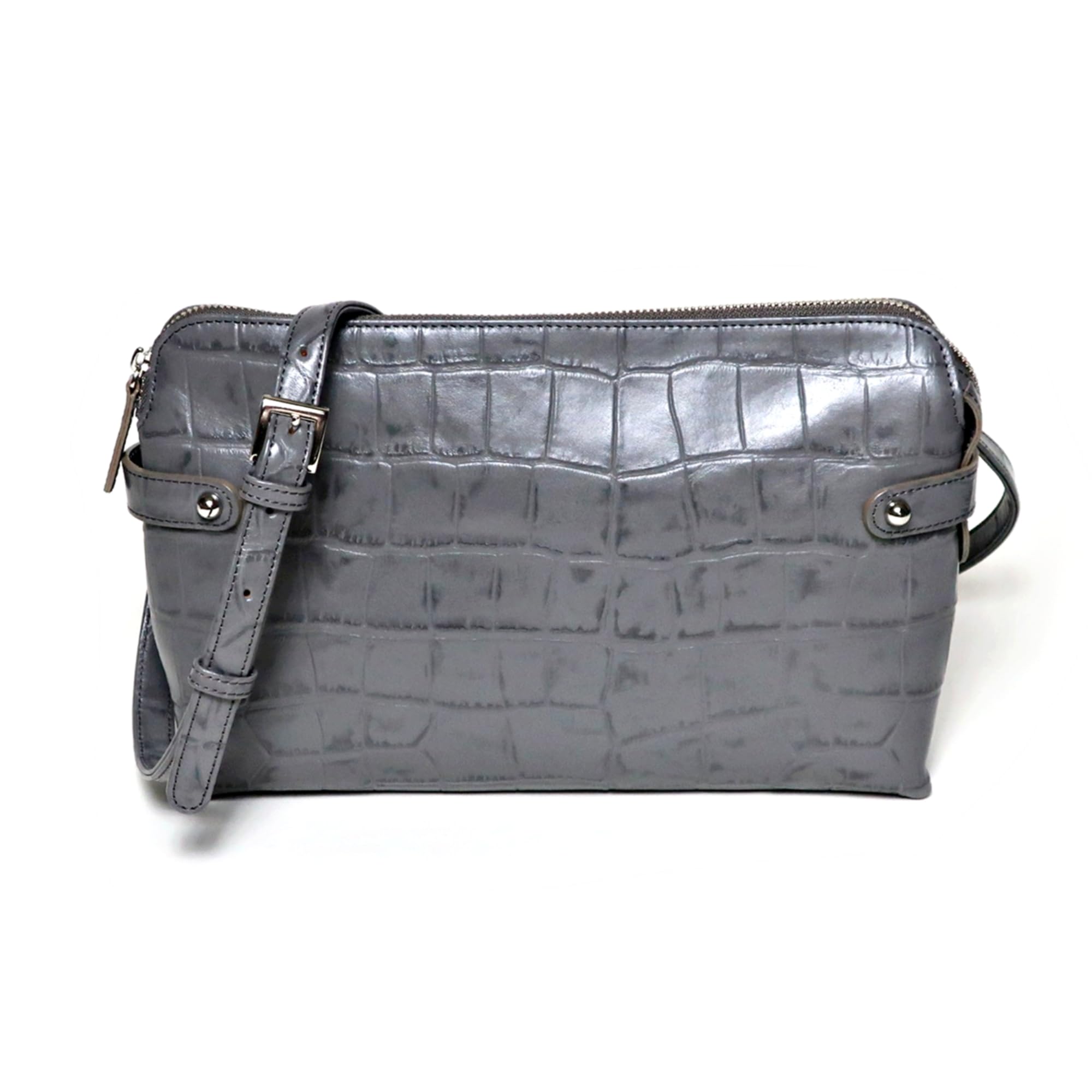 

Мужской кожаный клатч COXSWAIN с тиснением под крокодила, серый, с ремешком, CW1605CS GRAY, Сделано в Японии