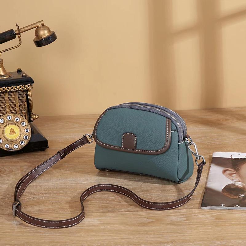 Top Layer Cowhide Double Zipper Large Capacity Crossbody Small Bag Phone Bag Women Versatile 2025 New Genuine Leather Casual Shoulder Bag