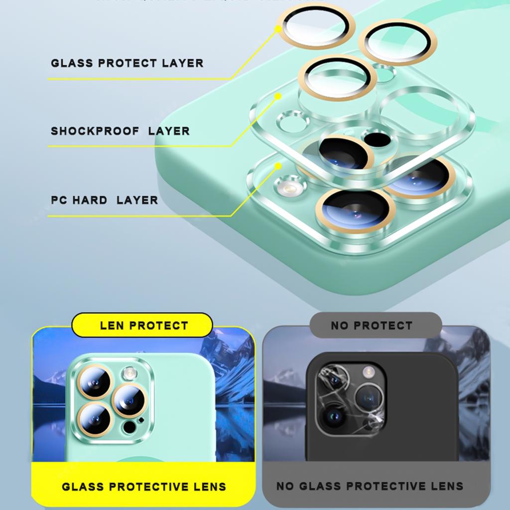 Liquid Silicone Magnetic Phone Cases For iPhone 16 15 13 12 11 Pro Max For Magsafe Camera Glass Protector Cover