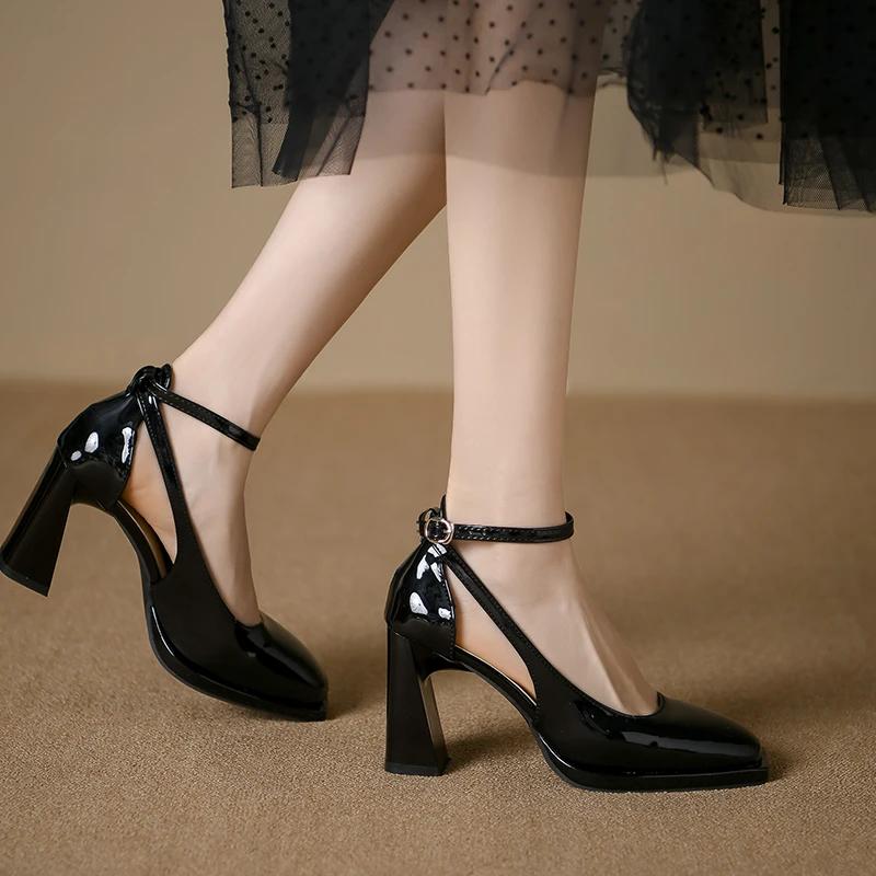 Fashion Women's Shoes 2024 Brand Mary Janes Women's High Heels Fashion Buckle Strap Office and Career New Square Toe Heels Women Zapatos